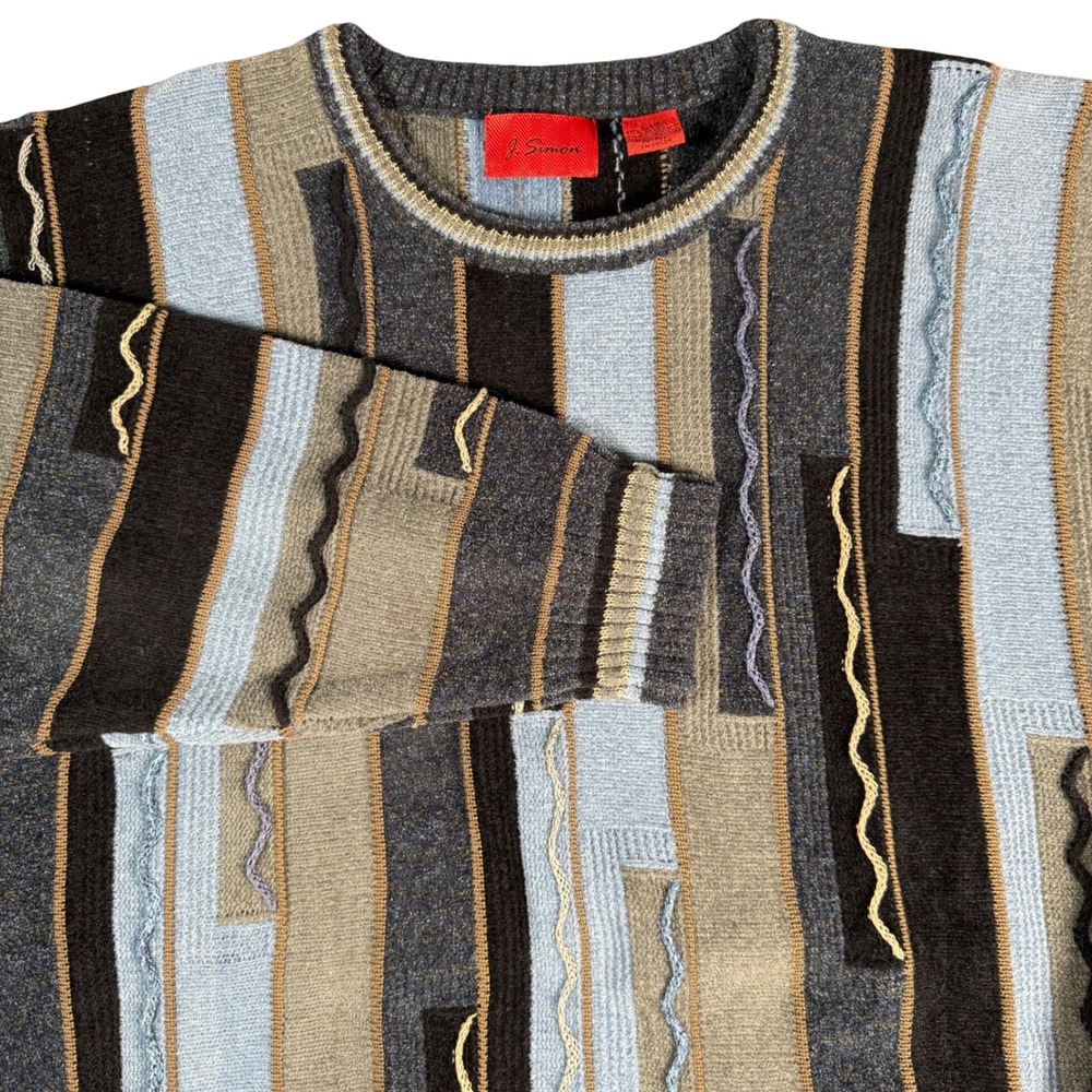 J Simon 3D Textured Knit Sweater Mens XL Multicolor Vintage 90s Cosby Biggie
